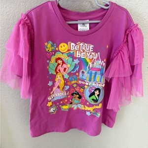 Disney Hot Pink Princess Graphic Tee with Rainbow Accents